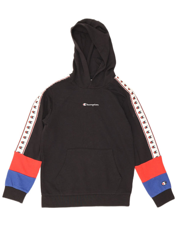 Champion Boys Graphic Hoodie Jumper 11-12 Years Large Black Colourblock