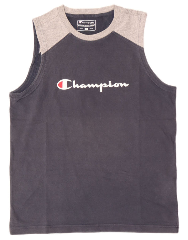 Colete gráfico masculino Champion pequeno algodão colorblock azul marinho