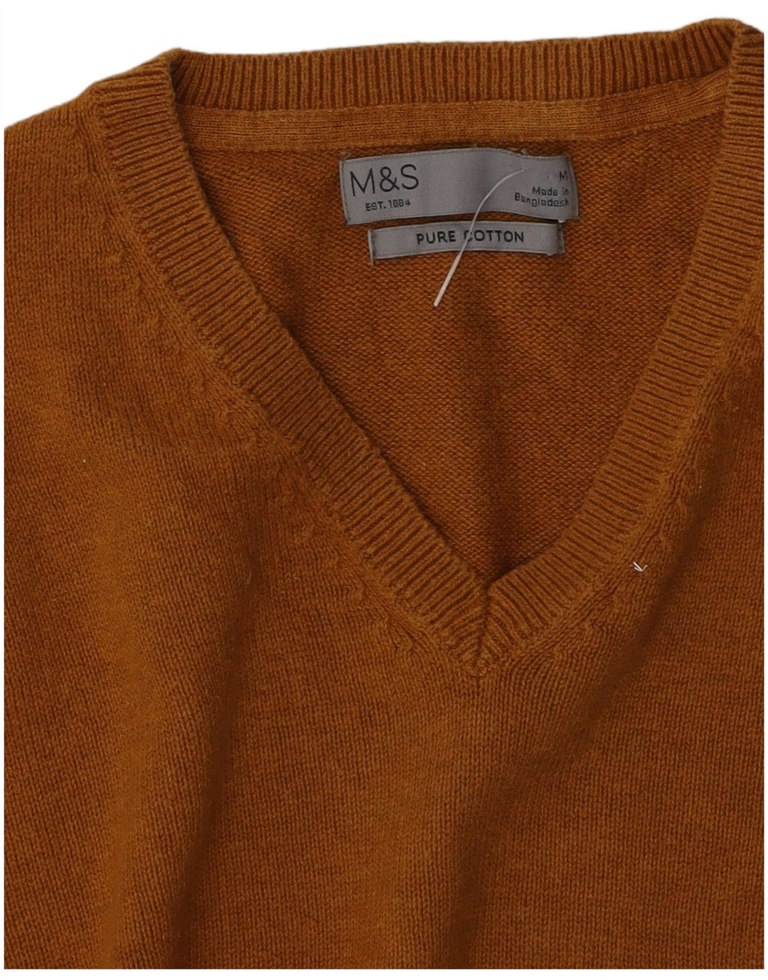 Maglione da uomo con scollo a V Marks & Spencer in cotone marrone medio