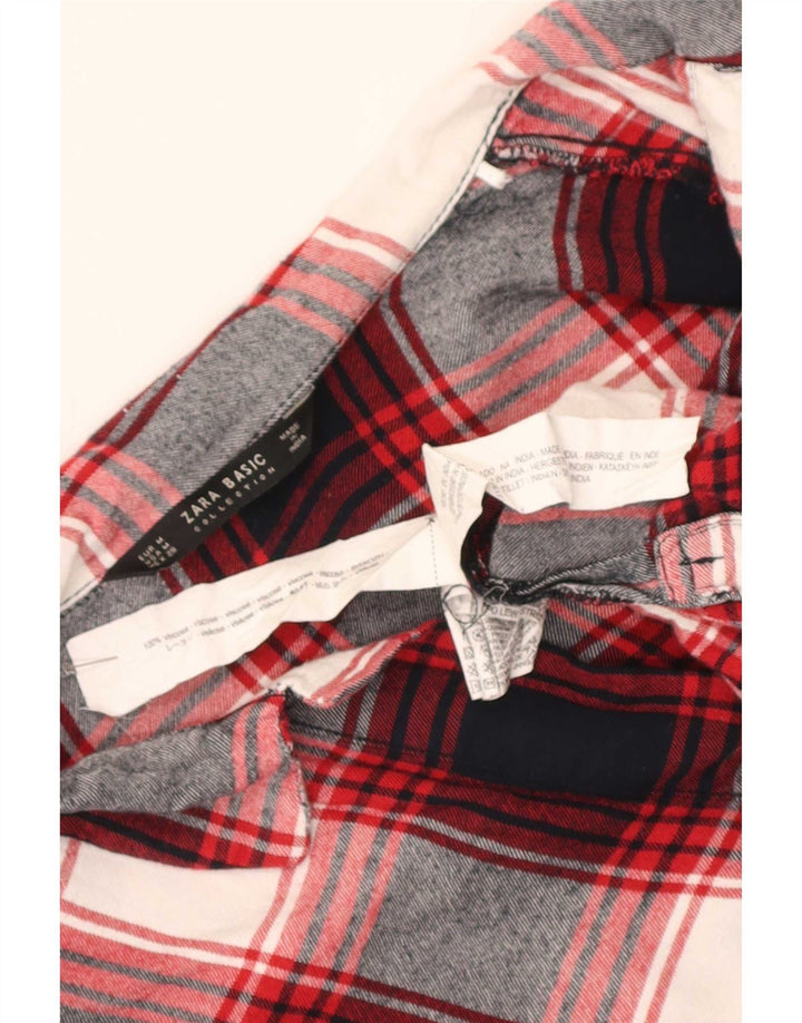 Zara Womens Longline Pullover Flannel Shirt UK 14 Medium Red Check Viscose