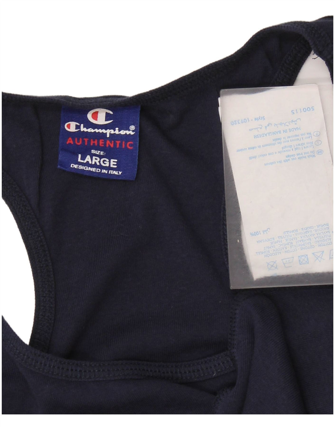 CHAMPION Womens Vest Top UK 14 Large Navy Blue Cotton