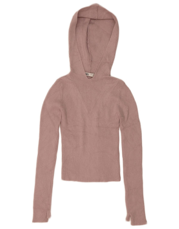 Zara Womens Crop Hættetrøje trøje UK 12 Medium Pink Viscose