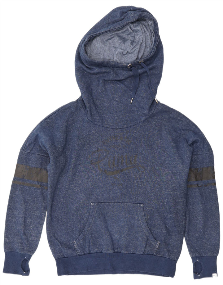 PUMA Womens Oversized Hoodie Jumper UK 12 Medium Navy Blue Flecked