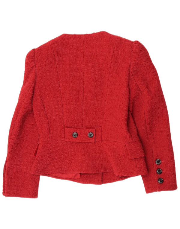 Karen Millen Womens Crop Blazer Jacket UK 12 Medium Burgundy Polyamide