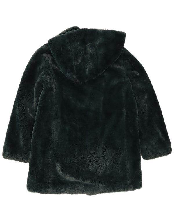 Sobretudo feminino de pele sintética com capuz grande Dkny Reino Unido 6 XS poliéster verde