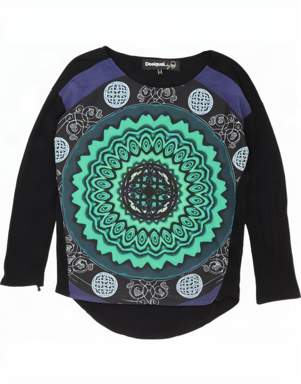 Desigual Womens Graphic Top Long Sleeve UK 14 Medium Black Paisley Viscose