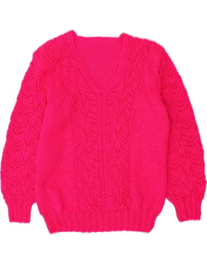 VINTAGE Womens V-Neck Jumper Sweater UK 12 Medium Pink Vintage Vintage and Second-Hand Vintage from Messina Hembry 