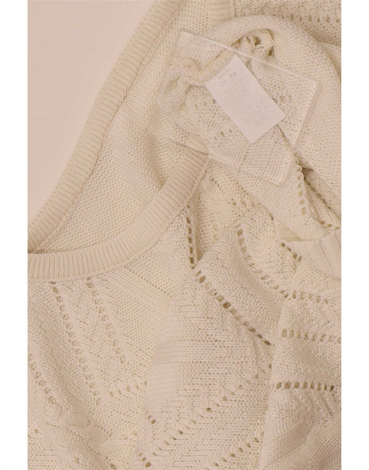 Vintage Womens Crew Neck Jumper Sweater UK 14 Medium White Geometric