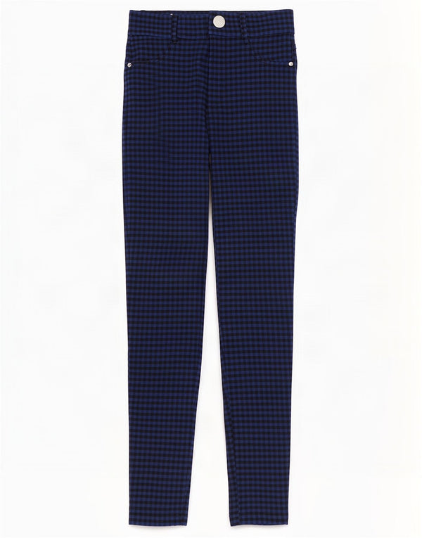 Zara Damen Skinny Freizeithose XS W24 L27 Blue Gingham