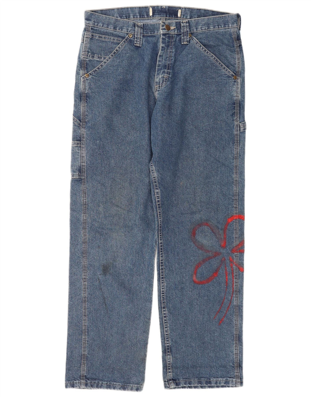 Lee Womens Cargo Straight Jeans W32 L30 Blue Floral Cotton