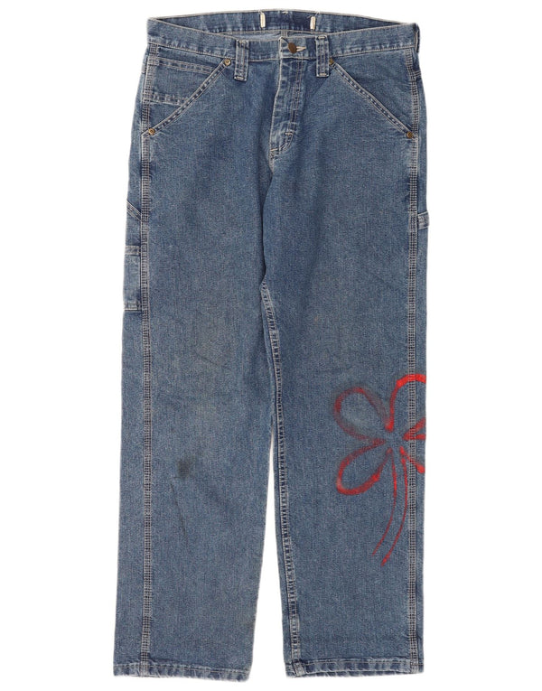 Lee Womens Cargo Straight Jeans W32 L30 Blue Floral Cotton