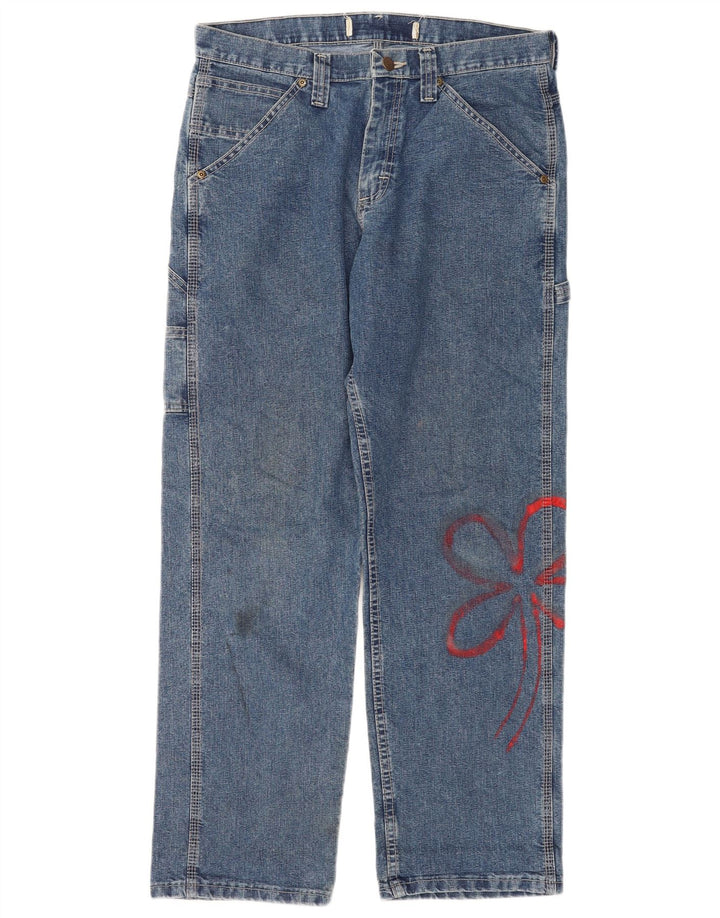 Lee Womens Cargo Straight Jeans W32 L30 Blue Floral Cotton