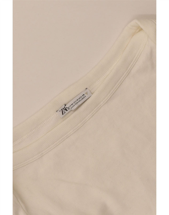 Zara Womens Crop Top Long Sleeve UK 12 Medium Off White