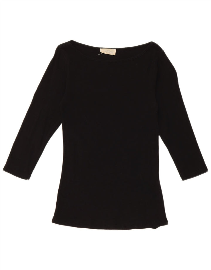 Zara Womens Top 3/4 Sleeve UK 8 Small Black Cotton