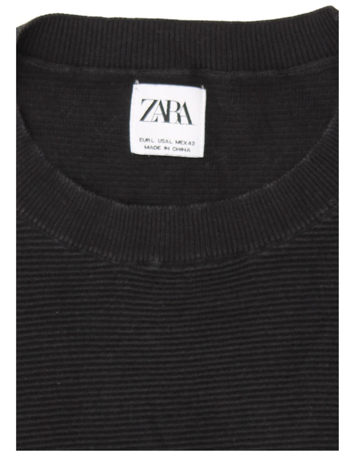 Męski sweter Zara z okrągłym dekoltem, duży, czarny