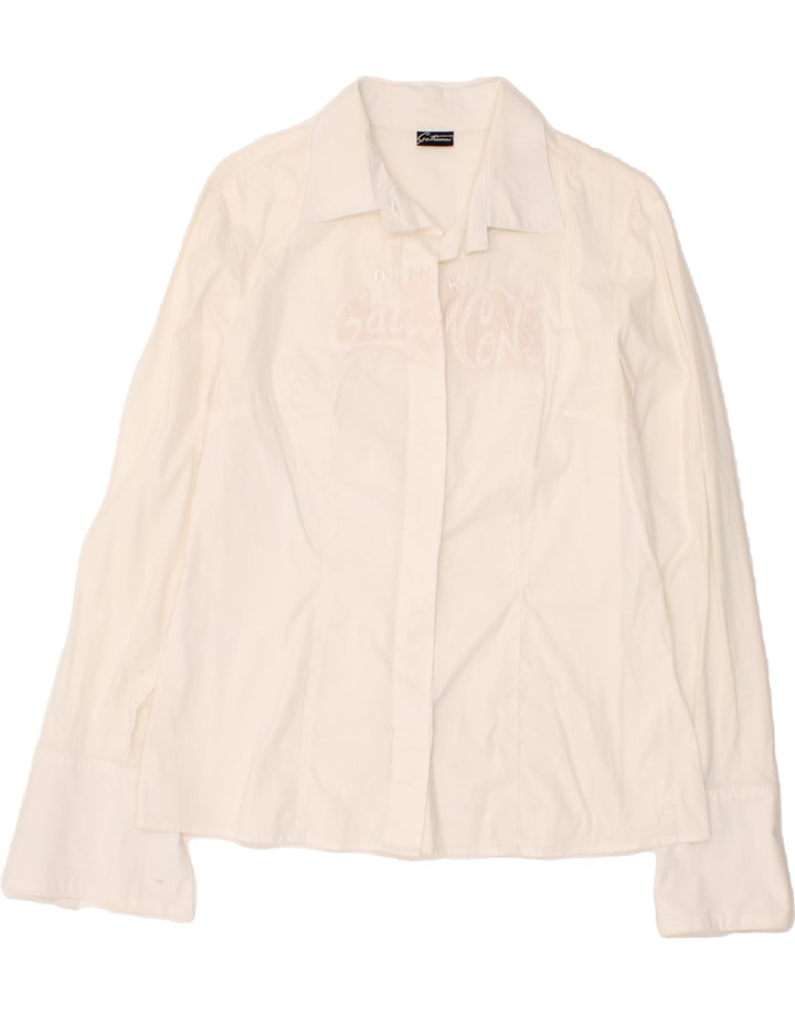 GATTINONI Womens Graphic Shirt UK 14 Medium White Vintage Gattinoni and Second-Hand Gattinoni from Messina Hembry 