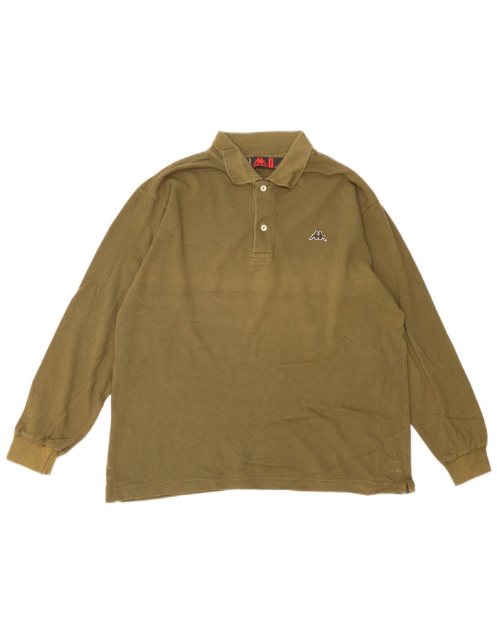 Kappa Mens Long Sleeve Polo Shirt Medium Khaki Cotton