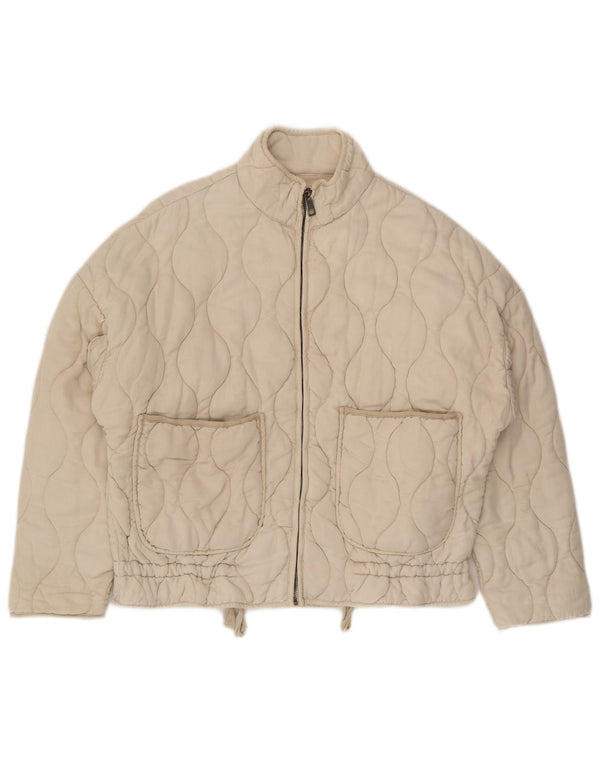 Zara Veste matelassée surdimensionnée pour femme UK 10 Petit coton beige