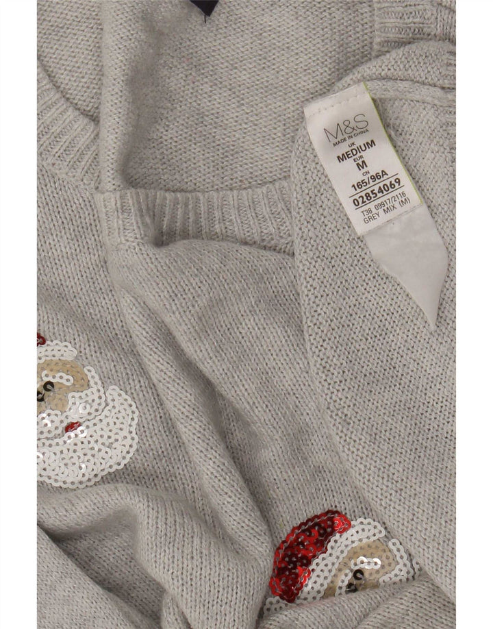 Marks & Spencer Womens Crew Neck Jumper Sweater UK 14 Medium Grey Christmas