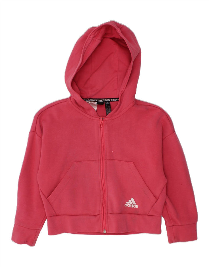 ADIDAS Girls Zip Hoodie Sweater 7-8 Years Pink Cotton Vintage Adidas and Second-Hand Adidas from Messina Hembry 