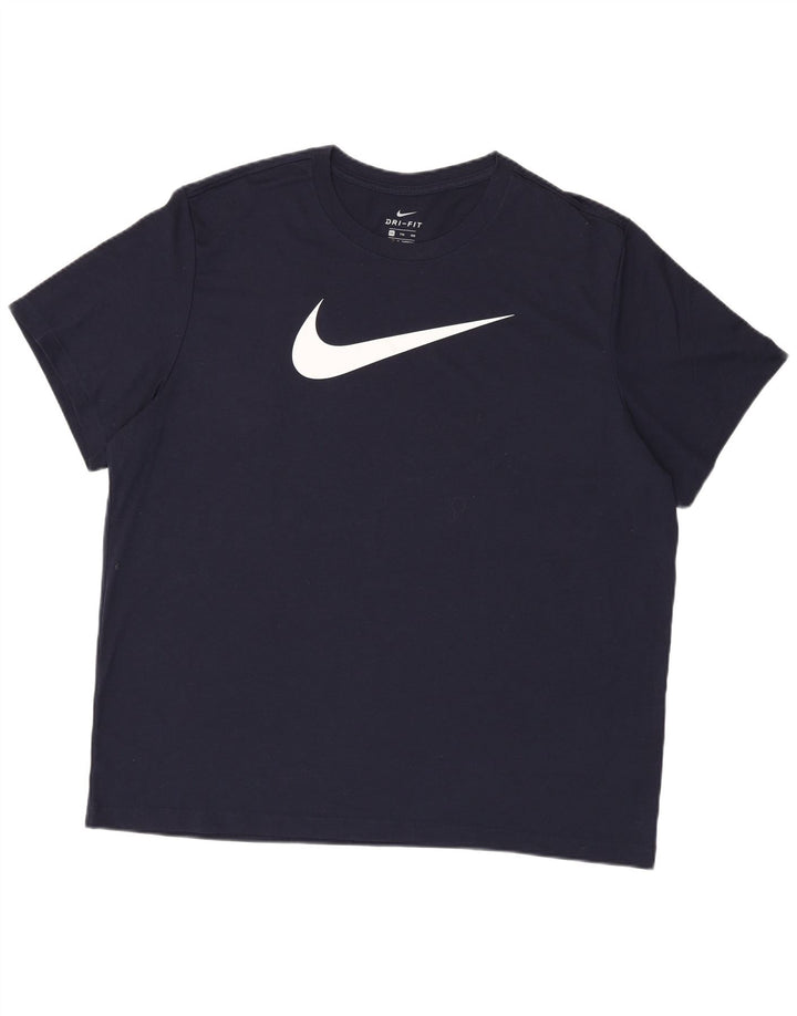 NIKE Mens Dri Fit Graphic T-Shirt Top 2XL Navy Blue Polyester