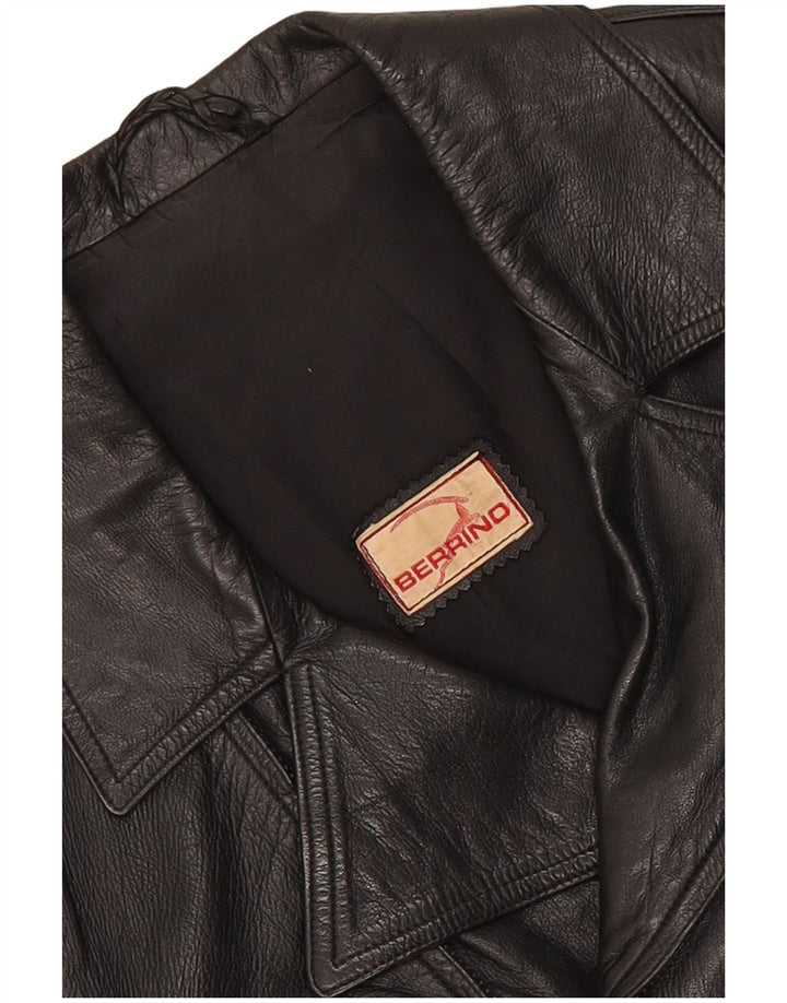 Berrino Mens Crop Leather Biker Jacket IT 48 Medium Black