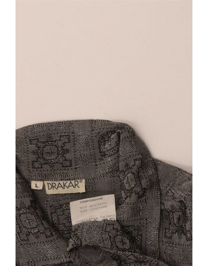 Camisa masculina vintage de manga curta grande acetato xadrez cinza