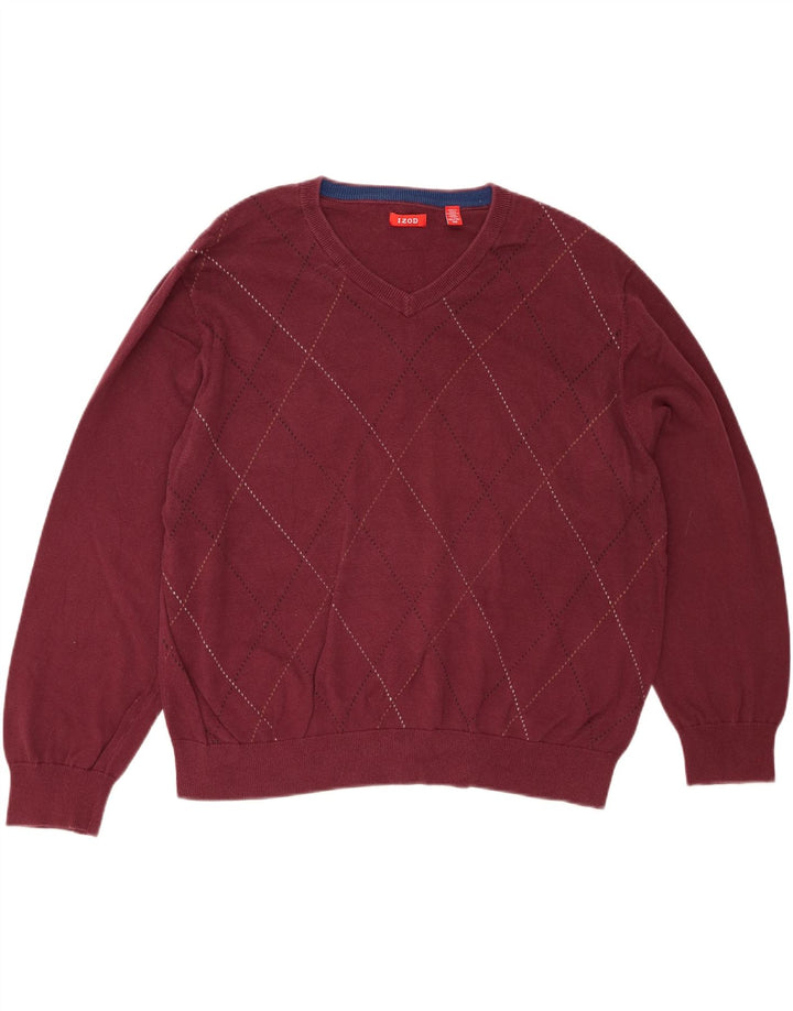 IZOD Mens V-Neck Jumper Sweater 2XL Burgundy Argyle/Diamond Cotton Vintage Izod and Second-Hand Izod from Messina Hembry 