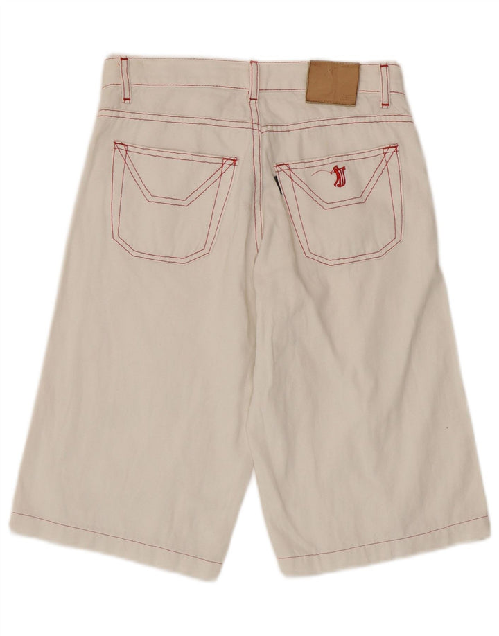 Jeckerson Mens Graphic Bermuda Shorts W28 Small White Cotton