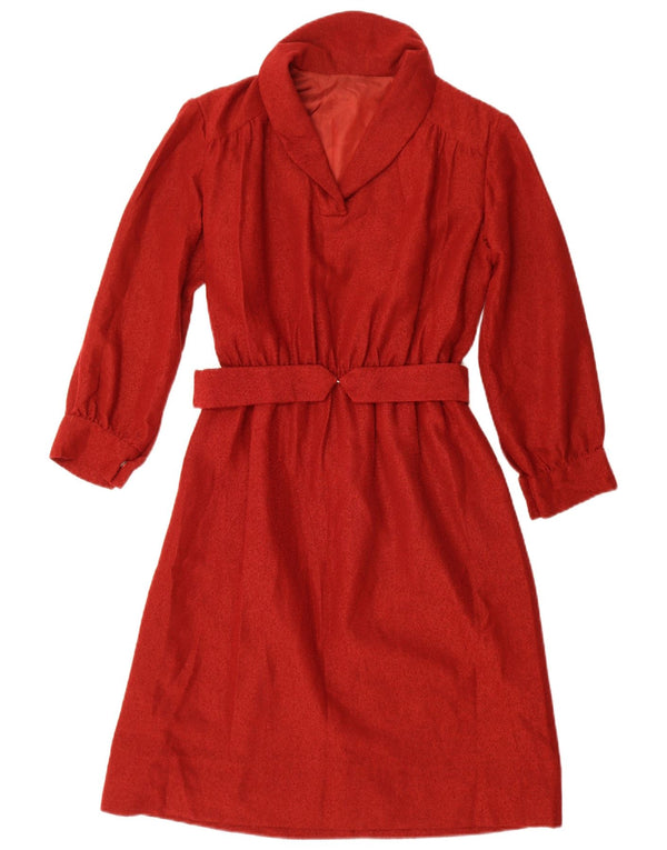 Vintage Womens Long Sleeve A-Line Dress UK 12 Medium Red