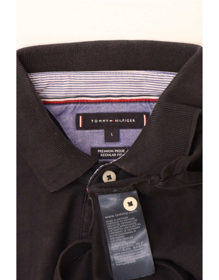 Tommy Hilfiger Mens Regular Fit Polo Shirt Large Black Cotton