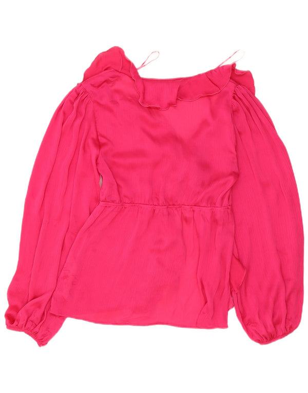 Zara Womens Loose Fit Blouse à manches longues Top UK 6 XS Rose Polyester