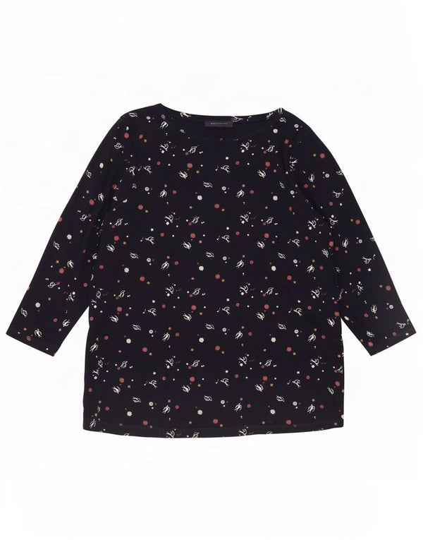 Marks & Spencer Top da donna con motivo astratto manica 3/4 UK 20 2XL Blu navy