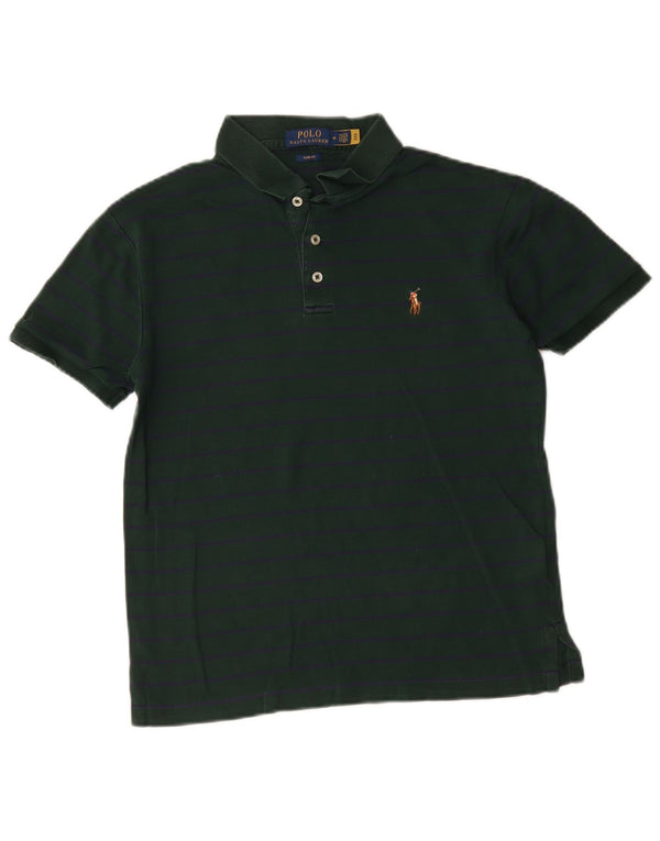 Polo Ralph Lauren Mens Slim Fit Polo Shirt Medium Green Striped Cotton
