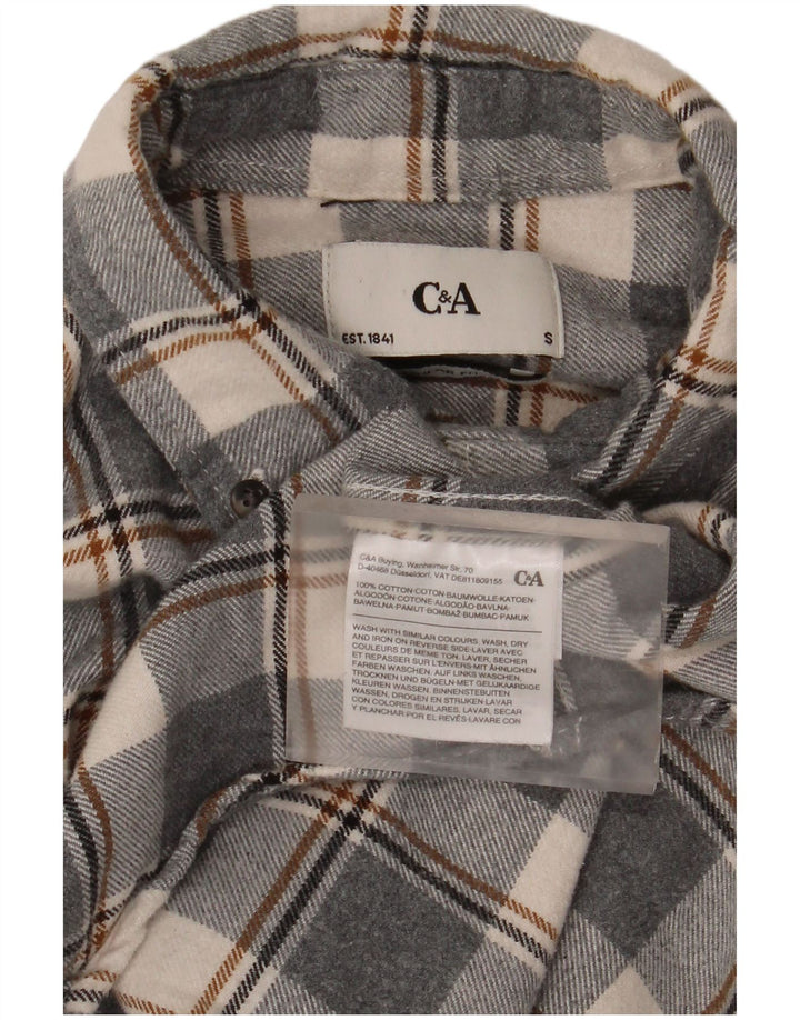 C&A Camicia da uomo in flanella di cotone a quadri piccoli grigi