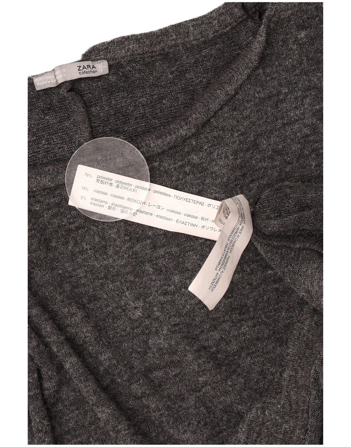 Zara Womens Crop Oversized Top Long Sleeve UK 10 Small Grey Polyester