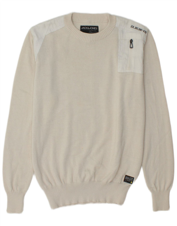 JACK & JONES Herre grafisk rund hals sweater lille off white