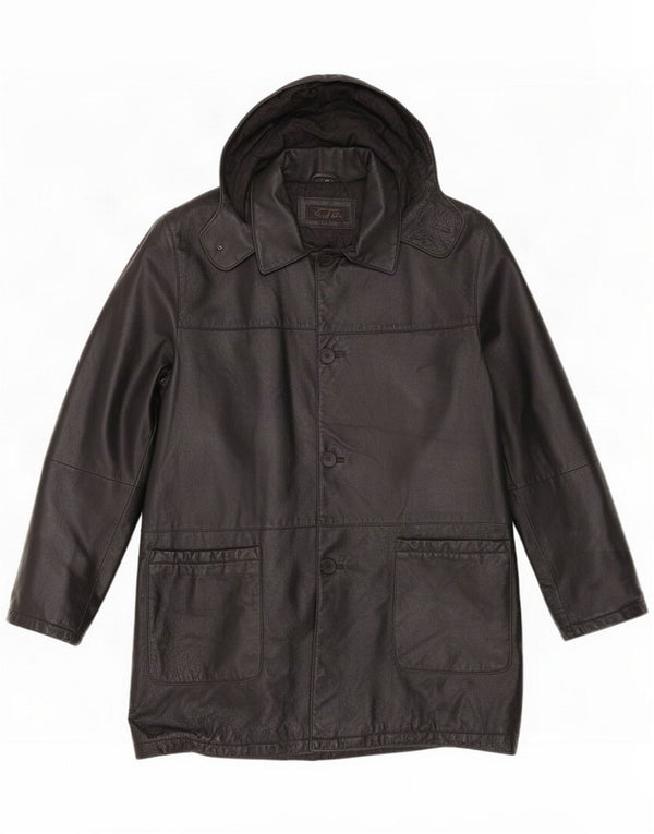Lavorazione Artigianale Palton din piele pentru bărbați cu glugă IT 48 Medium Black