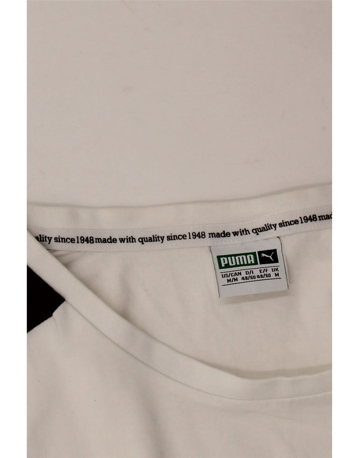 PUMA Mens T-Shirt Top Medium White Colourblock Cotton