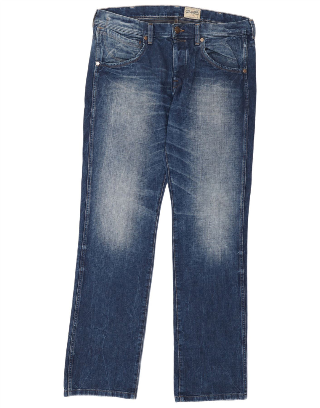 Wrangler Mens Crank Straight Jeans W36 L34 Blue Cotton