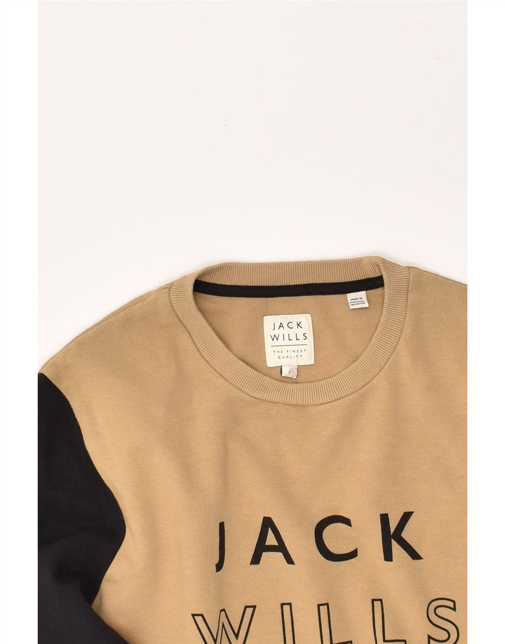 JACK WILLS Mens Graphic Sweatshirt Jumper Small Beige Colourblock Cotton | Vintage Jack Wills | Thrift | Second-Hand Jack Wills | Used Clothing | Messina Hembry 