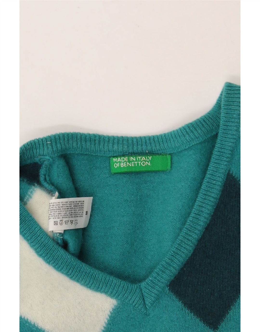 BENETTON Womens V-Neck Jumper Sweater UK 12 Medium Turquoise Vintage Benetton and Second-Hand Benetton from Messina Hembry 