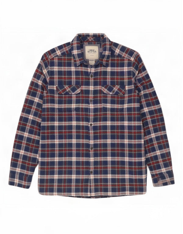 Weird Fish Mens Flannel Shirt Large Navy Blue Check Cotton