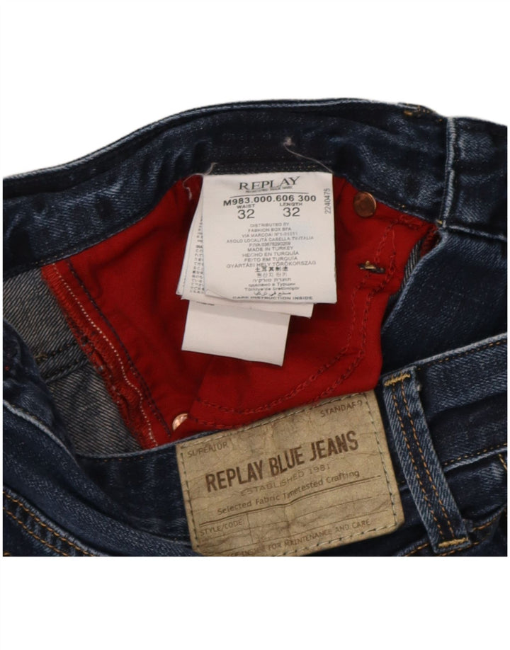 Replay Mens Straight Jeans W32 L32 Navy Blue Cotton