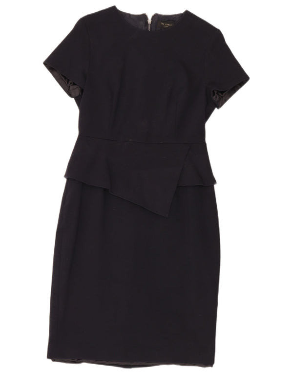 Ted Baker Womens Peplum Dress Size 2 Small Navy Blue Cotton