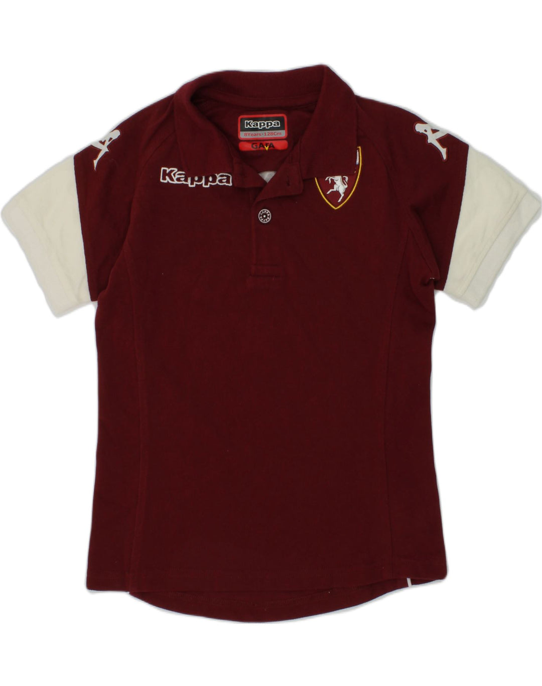 KAPPA Boys Graphic Polo Shirt 7-8 Years Burgundy Colourblock Cotton | Vintage Kappa | Thrift | Second-Hand Kappa | Used Clothing | Messina Hembry 