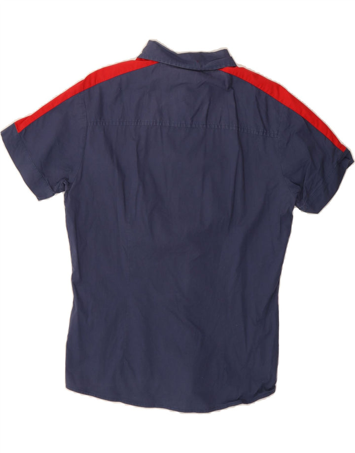 LEE Mens Short Sleeve Shirt Large Navy Blue Colourblock Cotton Vintage Lee and Second-Hand Lee from Messina Hembry 