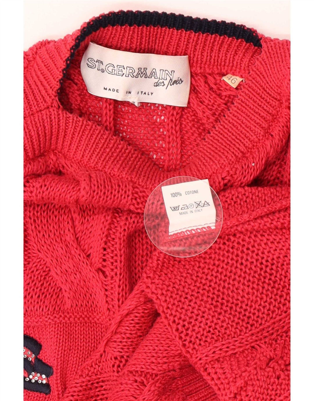 St. Germain Pull graphique à col bateau pour femme IT 46 Large Rouge Classique