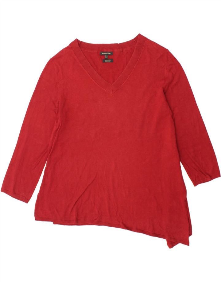 MASSIMO DUTTI Womens 3/4 Sleeve V-Neck Jumper Sweater UK 14 Medium Red Vintage Massimo Dutti and Second-Hand Massimo Dutti from Messina Hembry 