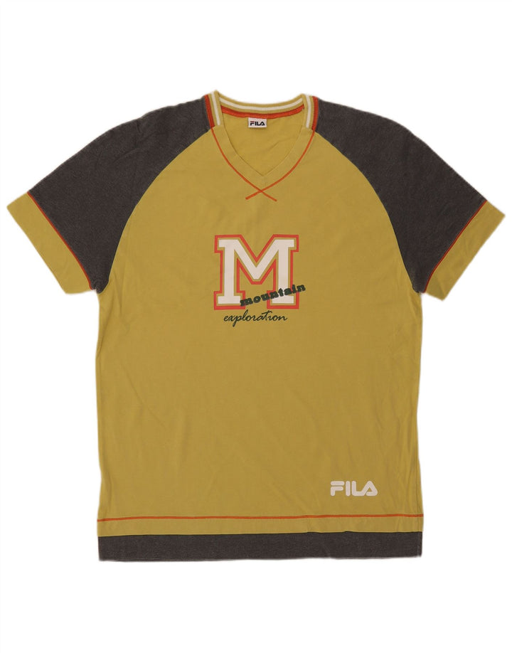 Fila Mens Graphic T-Shirt Top Medium Yellow Colourblock Cotton